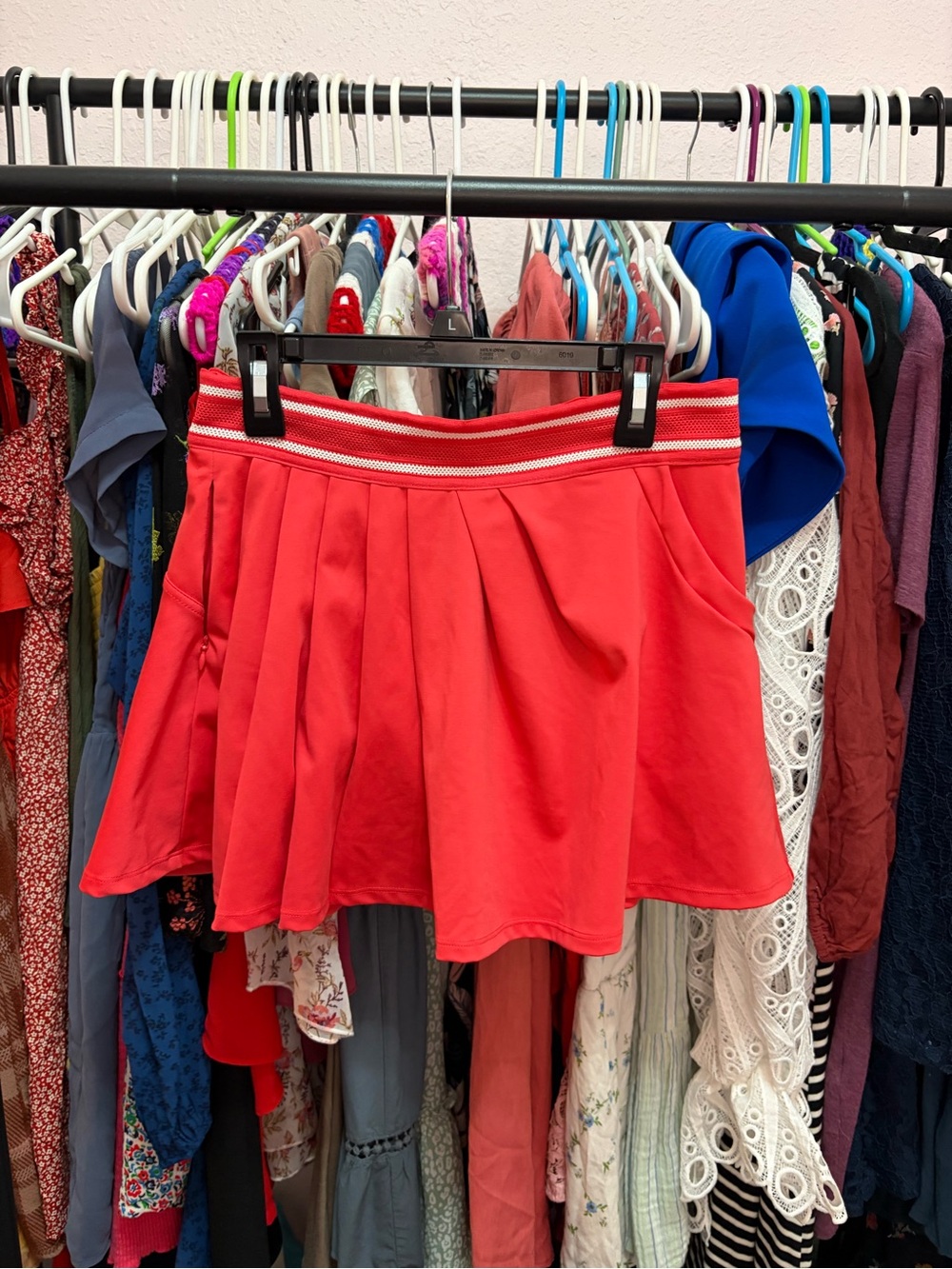 FP Movement by Free People Red Circle Skater Skirt with Striped Waistband